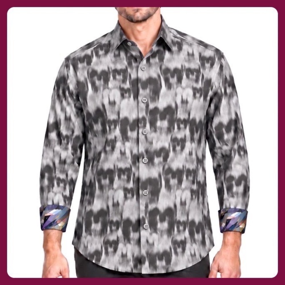Robert Graham Button Down Shirt Mens XL Gray Skulls Cotton Flip Cuff Classic Fit